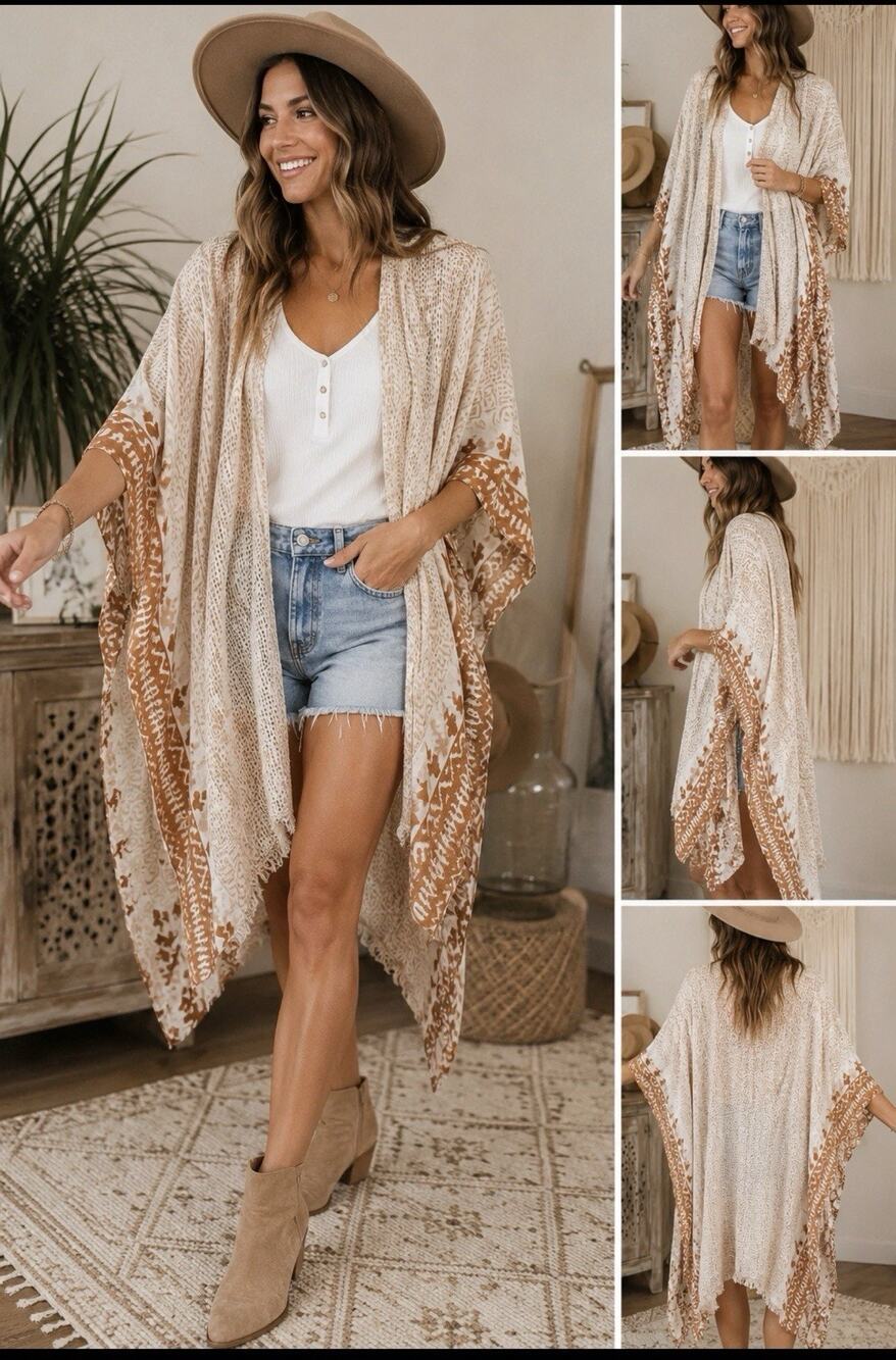 Anthropologie Elizabeth Gillett Kimono Western Boho Aztec Ruana Wrap Cardigan